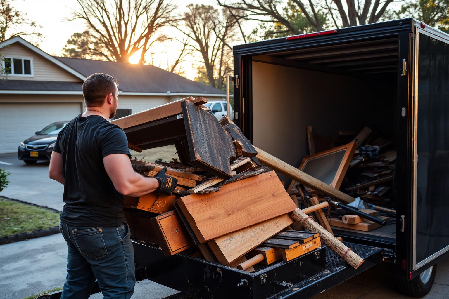 Junk removal worker loading debris